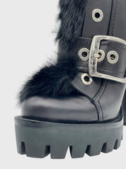 Alexander McQueen Fur-Trimmed Buckle Platform Ankle Boot EU 38 Schwarz