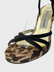 Dolce & Gabbana Leopard Print Velvet Sandale mit Absatz EU 36.5 Mehrfarbig