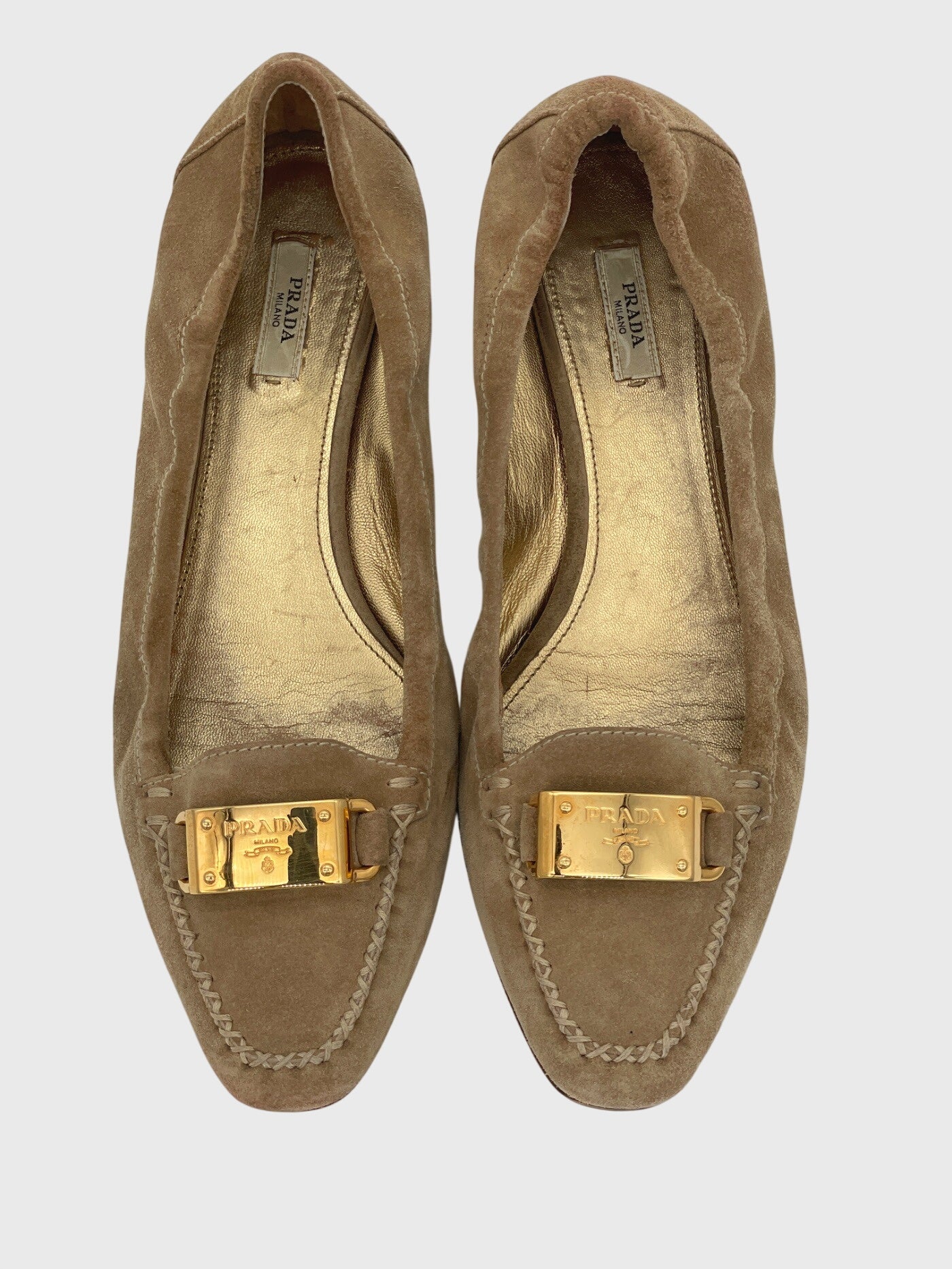 Prada Suede Buckle Ballerina EU 39 Beige