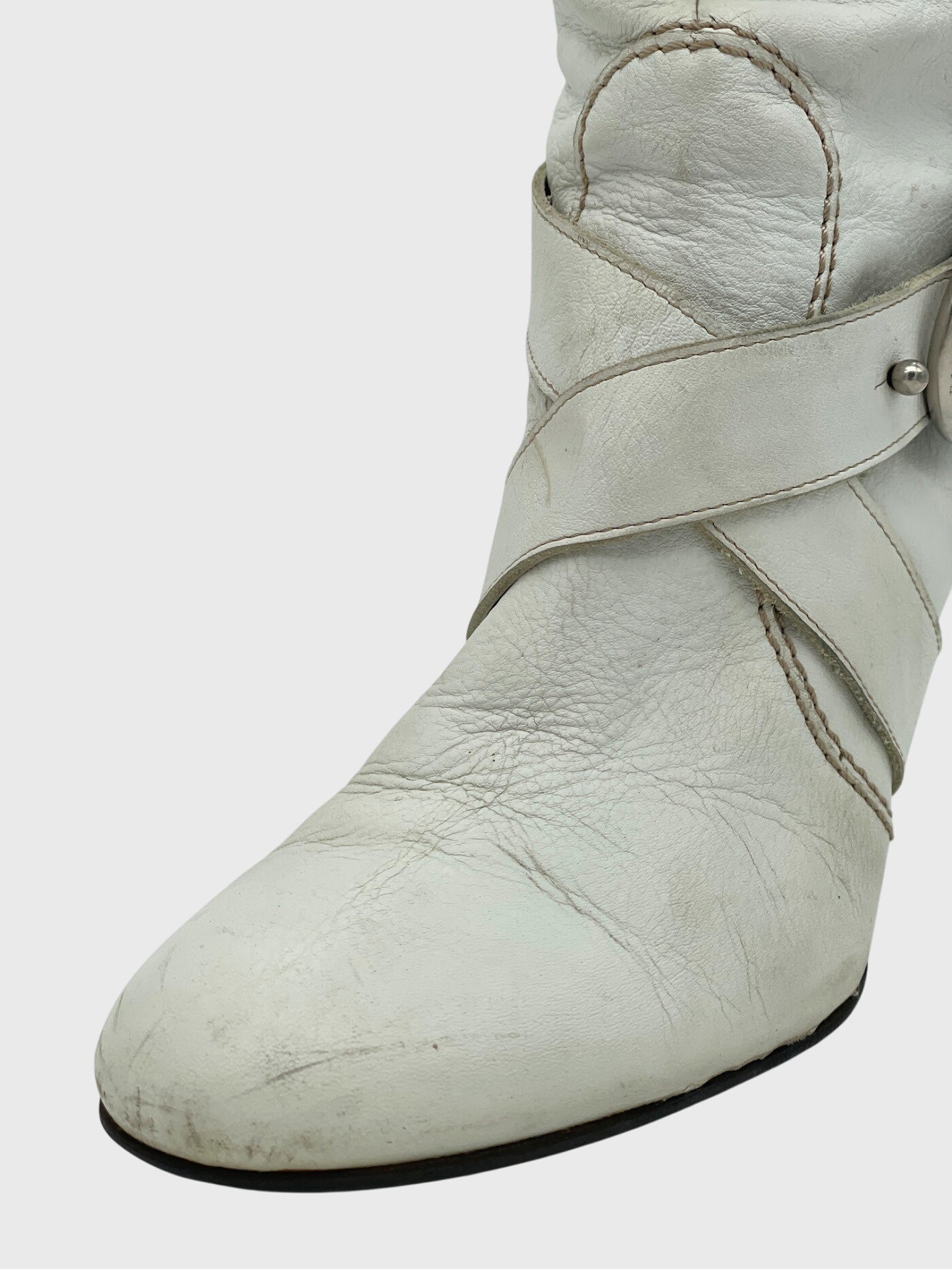 Bally Slouch Buckle Stiefel EU 38.5 Weiß