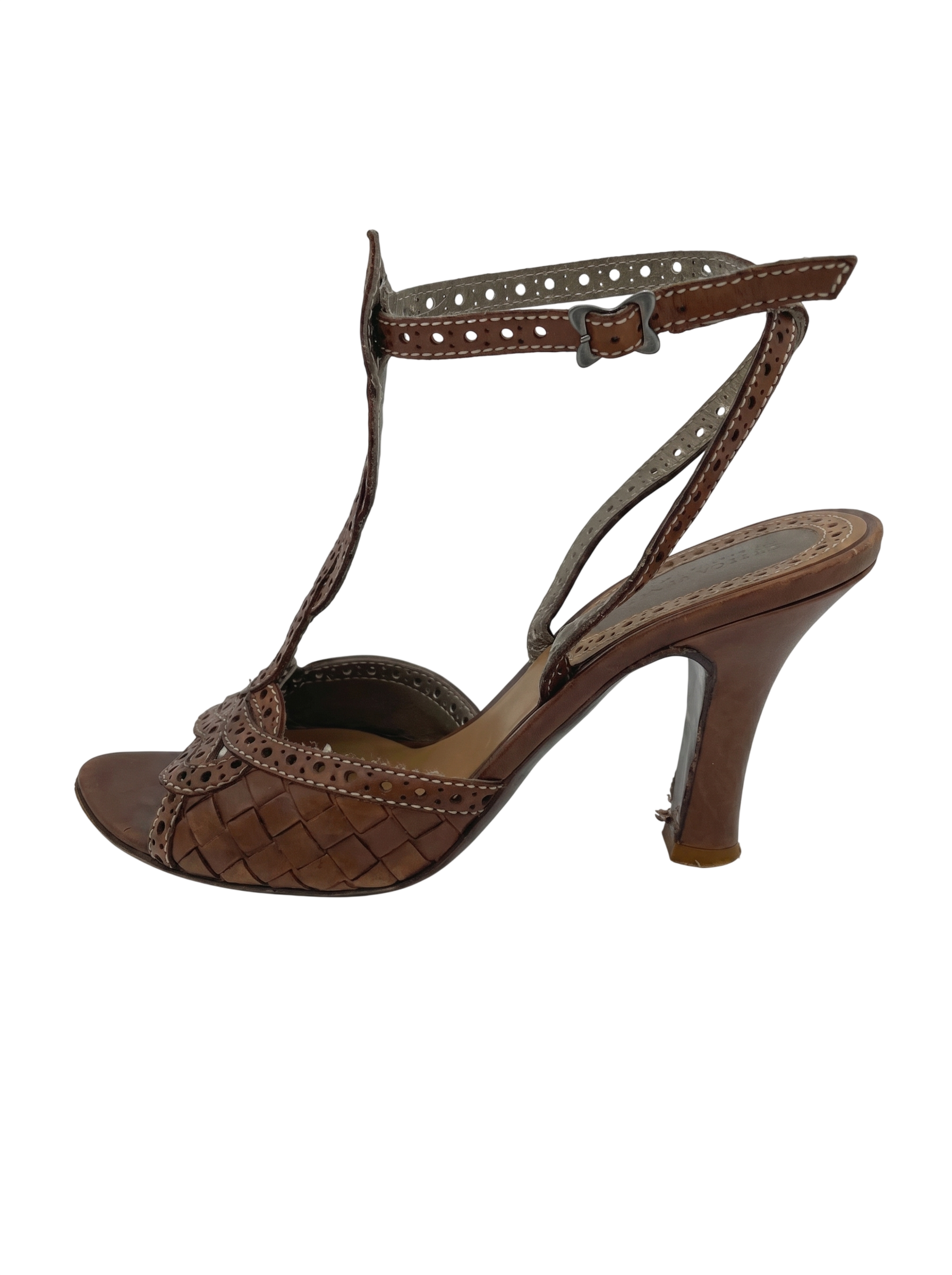 Bottega Veneta Intrecciato Brogue Sandale mit Absatz EU 36 Braun