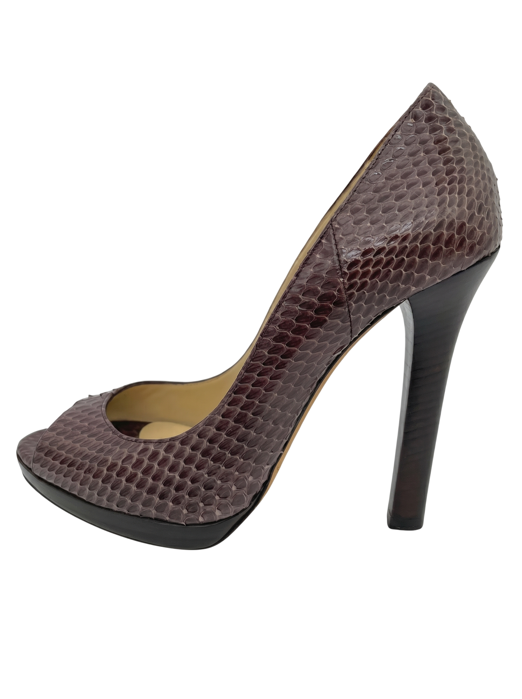 Jimmy Choo  Python Leather Peep-Toe Plateau Pump EU 36.5 Braun