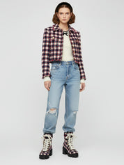 Gucci Tweed Check Lace-Up Combat Ankle Boot EU 41.5 Mehrfarbig