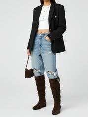 Prada Ruched Suede Buckle Stiefel EU 36.5 Braun