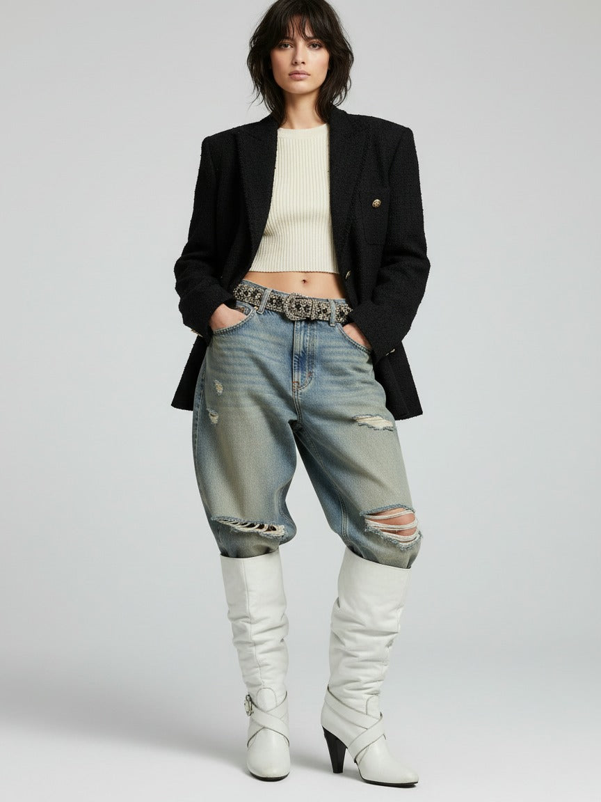 Bally Slouch Buckle Stiefel EU 38.5 Weiß