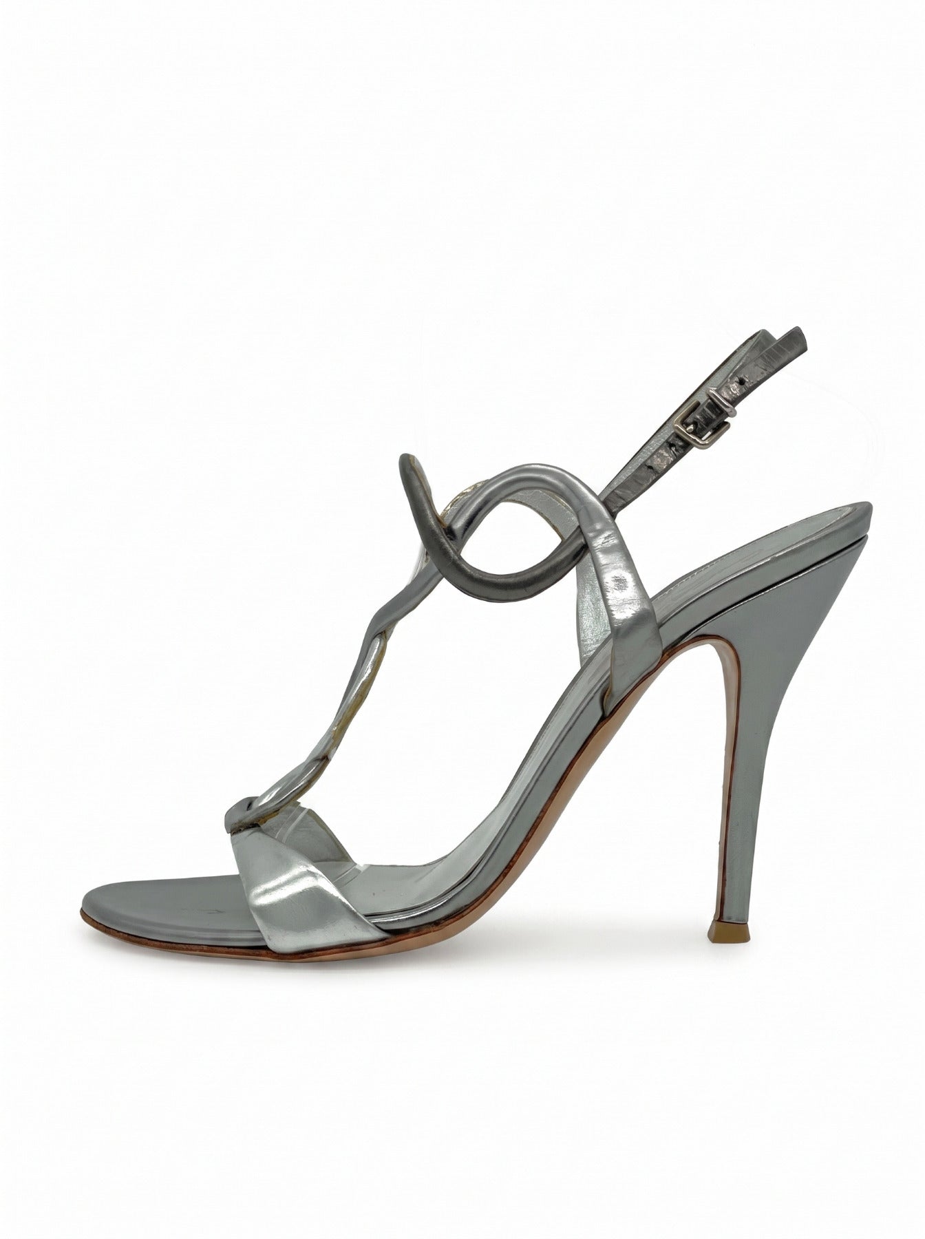 Gianvito Rossi Cher T-Strap Sandale mit Absatz EU 38 Metallic