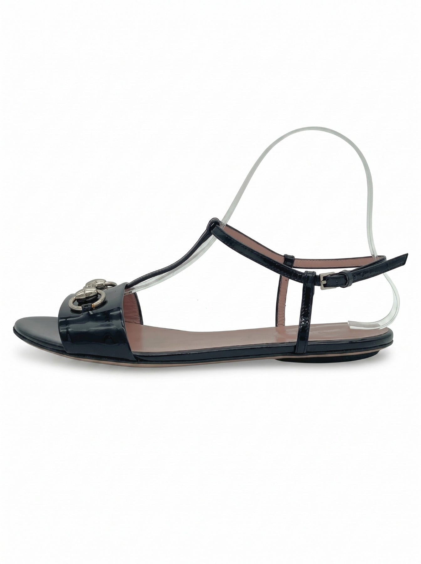 Gucci Horsebit T-Strap Flache Sandale EU 36 Schwarz