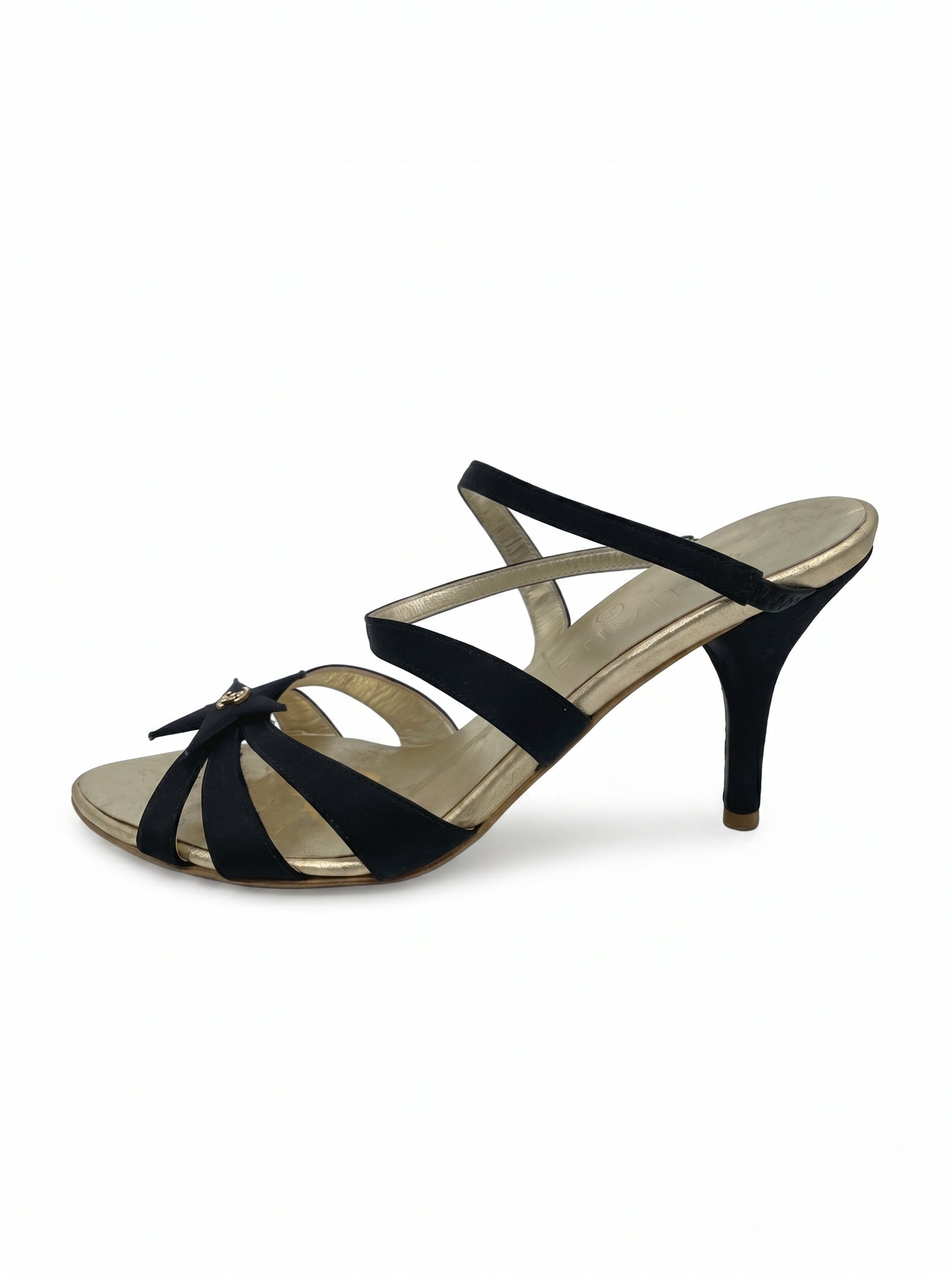 Chanel Star Satin & Gold  Sandale mit Absatz EU 36.5 Schwarz