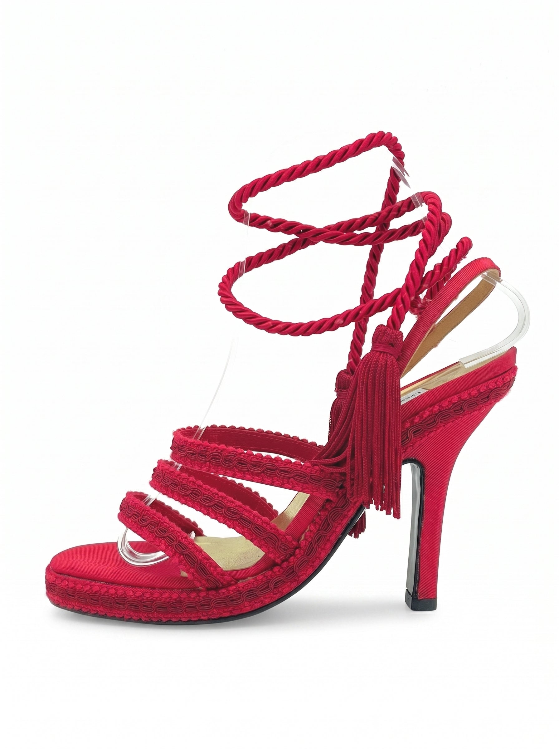 Dolce & Gabbana Passementerie Cord Sandale mit Absatz EU 36 Rot