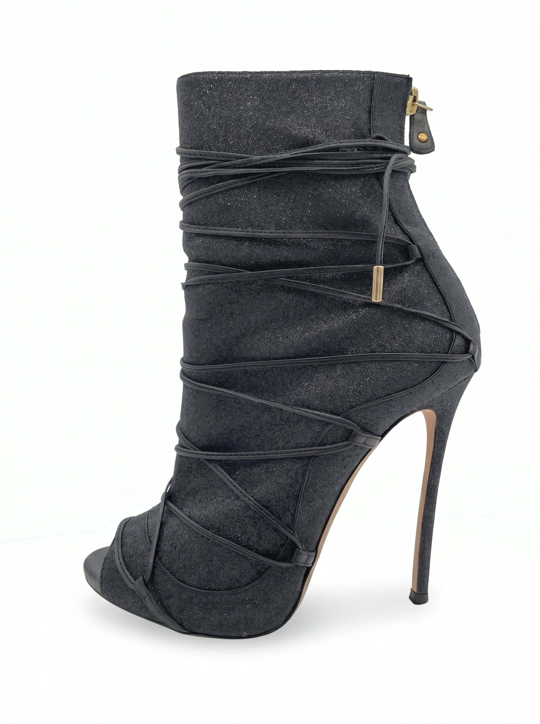 Dsquared2 Shoes Glitter Lace-Up Open Toe Pump EU 39 Schwarz