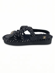 Chanel Cord Lambskin Flache Sandale EU 38 Mehrfarbig