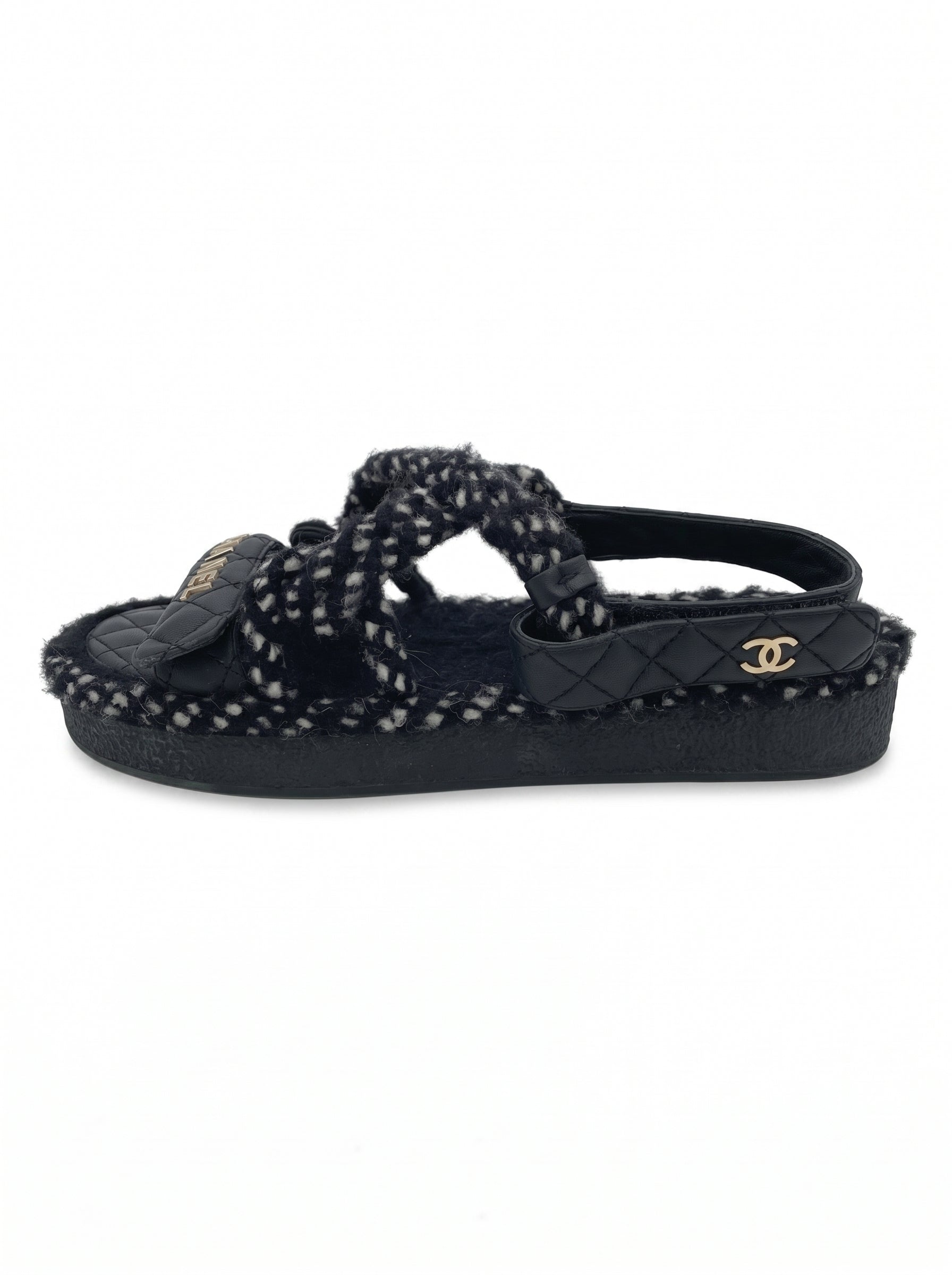 Chanel Cord Lambskin Flache Sandale EU 38 Mehrfarbig