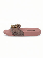Dolce & Gabbana  Floral Lace Crystal Embellished Slide Mule EU 35 Pink