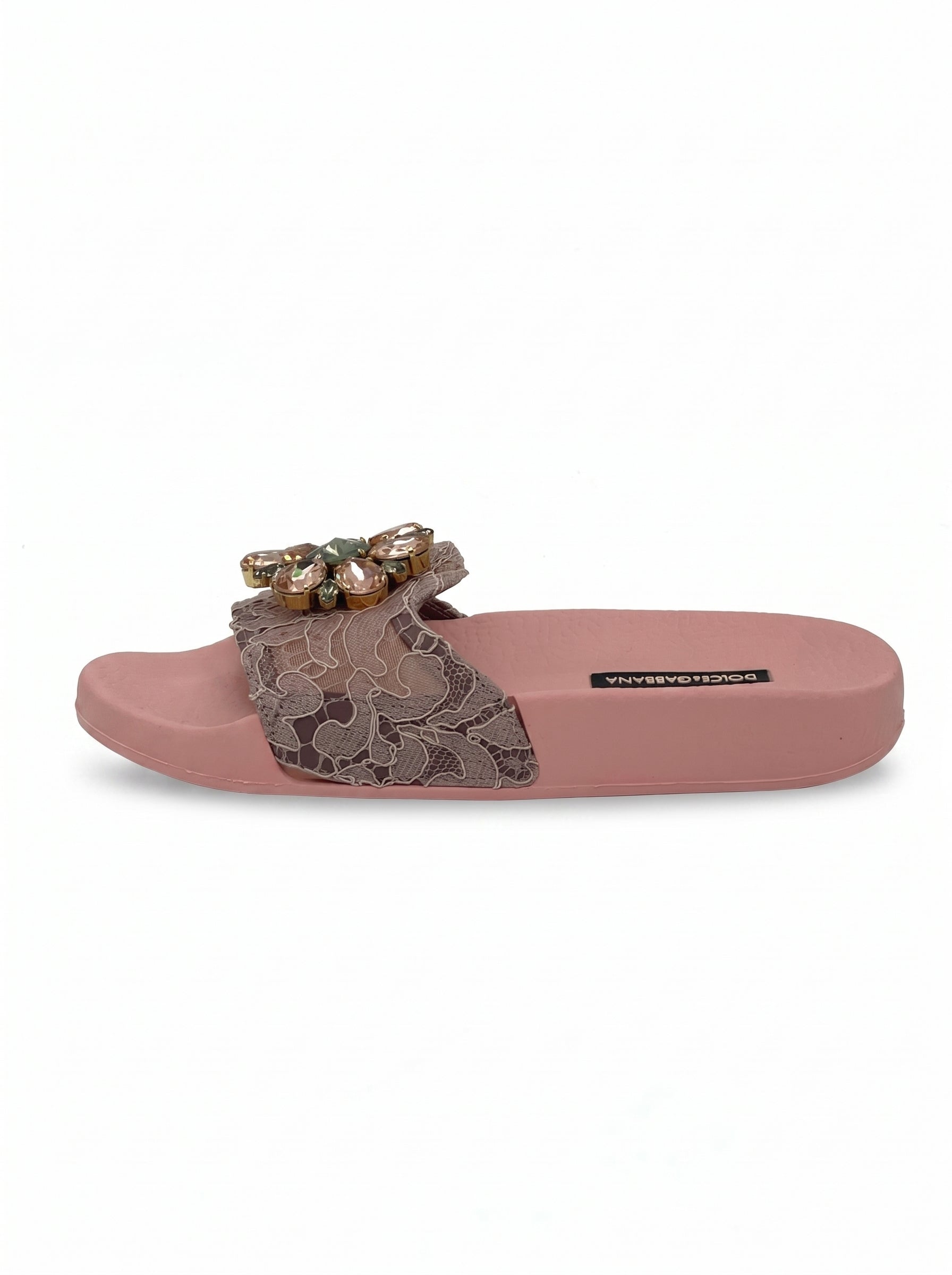 Dolce & Gabbana  Floral Lace Crystal Embellished Slide Mule EU 35 Pink