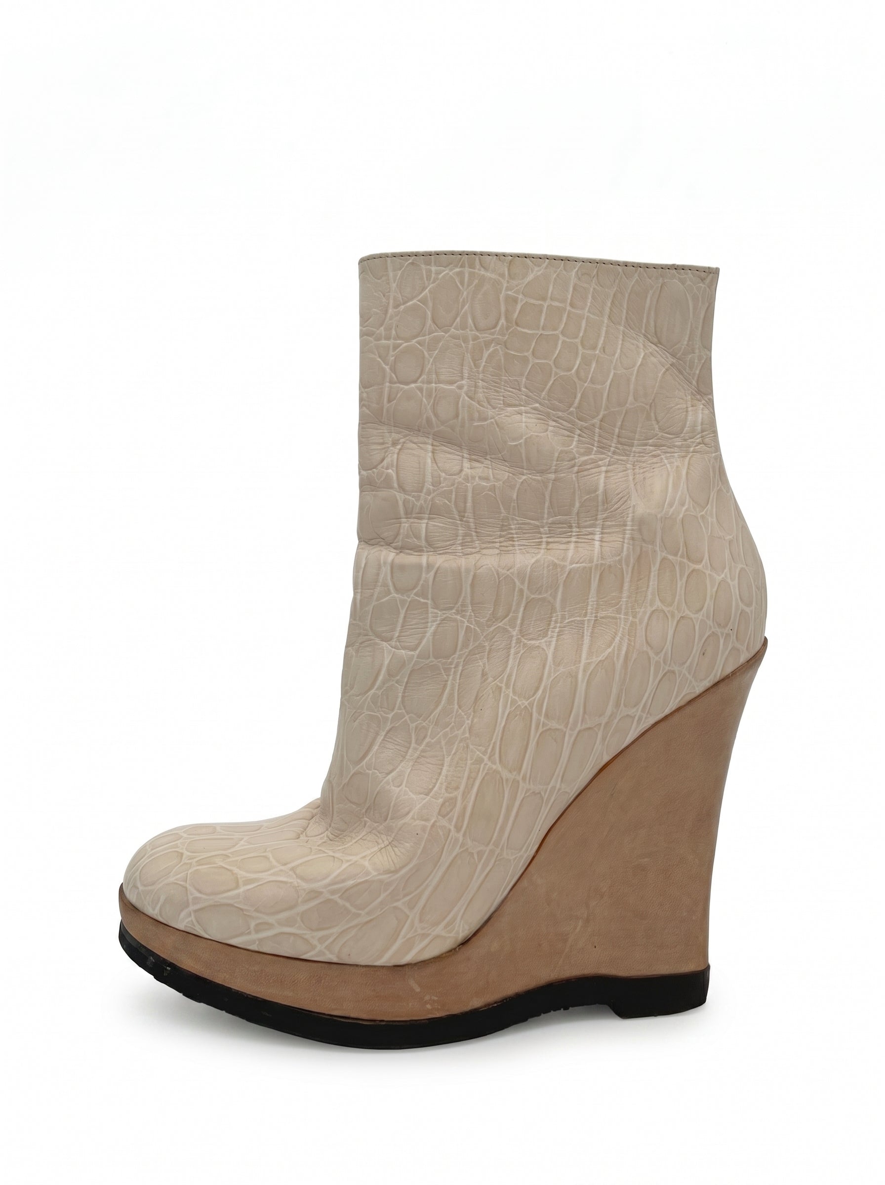 Patrizia Pepe Croc-Effect Wedge Ankle Boot EU 36.5 Beige