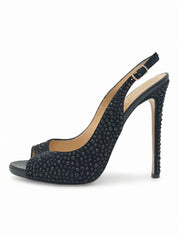 Philipp Plein Crystal Embellished Peep Toe Slingback EU 39 Schwarz
