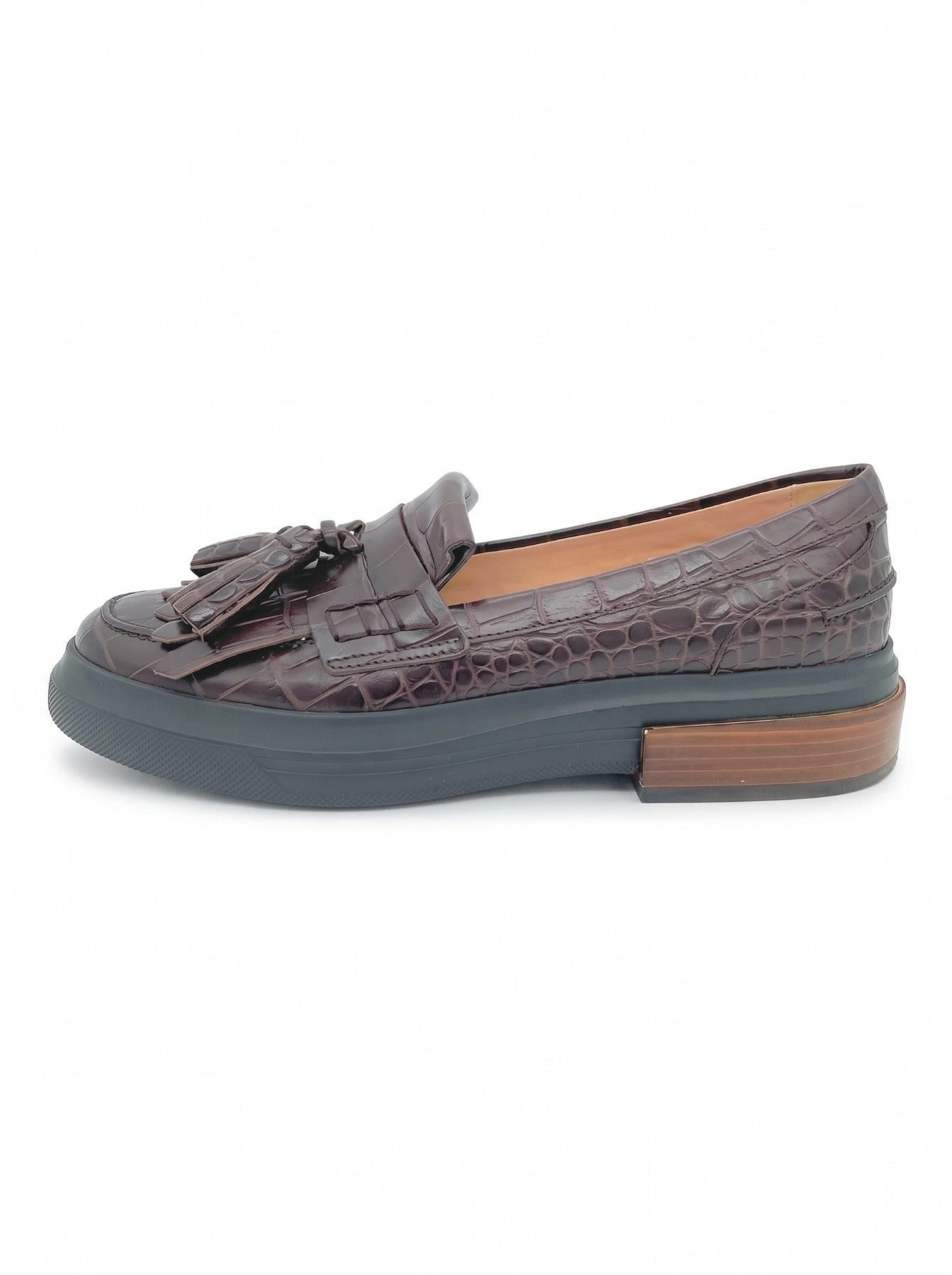 Tod's Maxi Rubber Tassel Croc-Effect Loafer EU 38 Braun