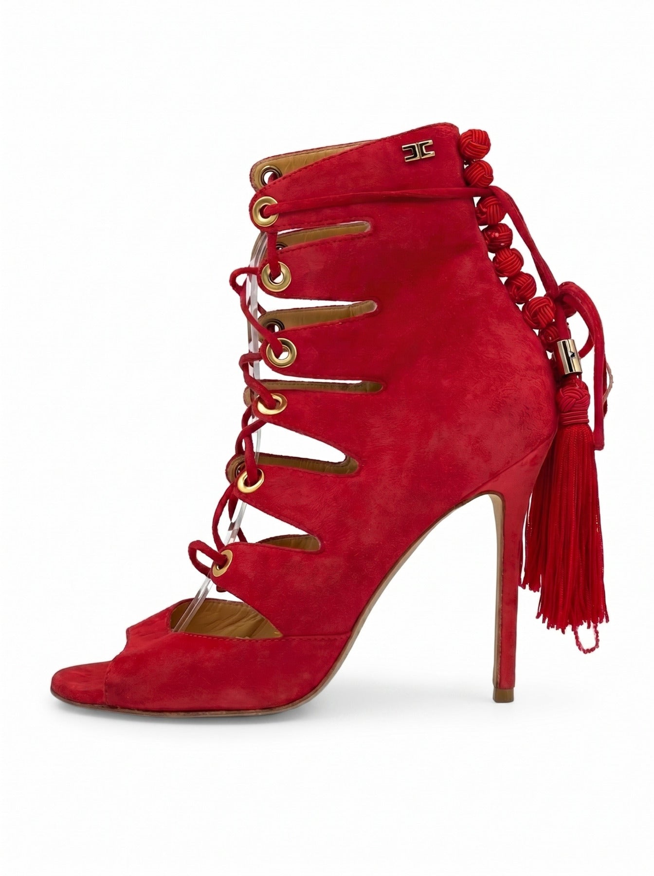 Elisabetta Franchi Lace-Up Tassel Ankle Boot EU 37 Rot