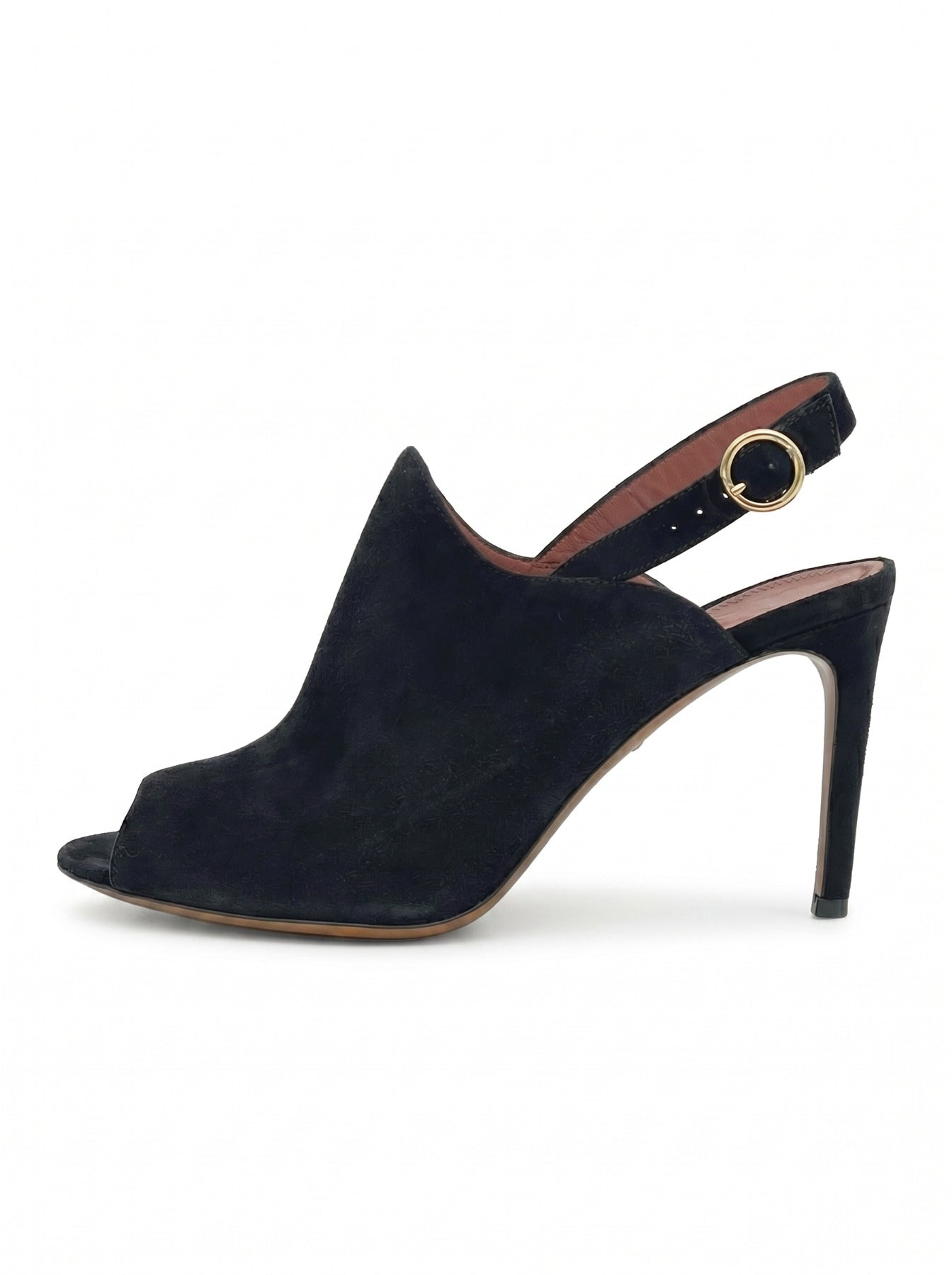 Bally Suede Peep-Toe Slingback EU 39.5 Schwarz