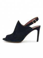 Bally Suede Peep-Toe Slingback EU 39.5 Schwarz