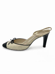 Chanel CC Bow Cap Toe Slingback EU 36.5 Beige