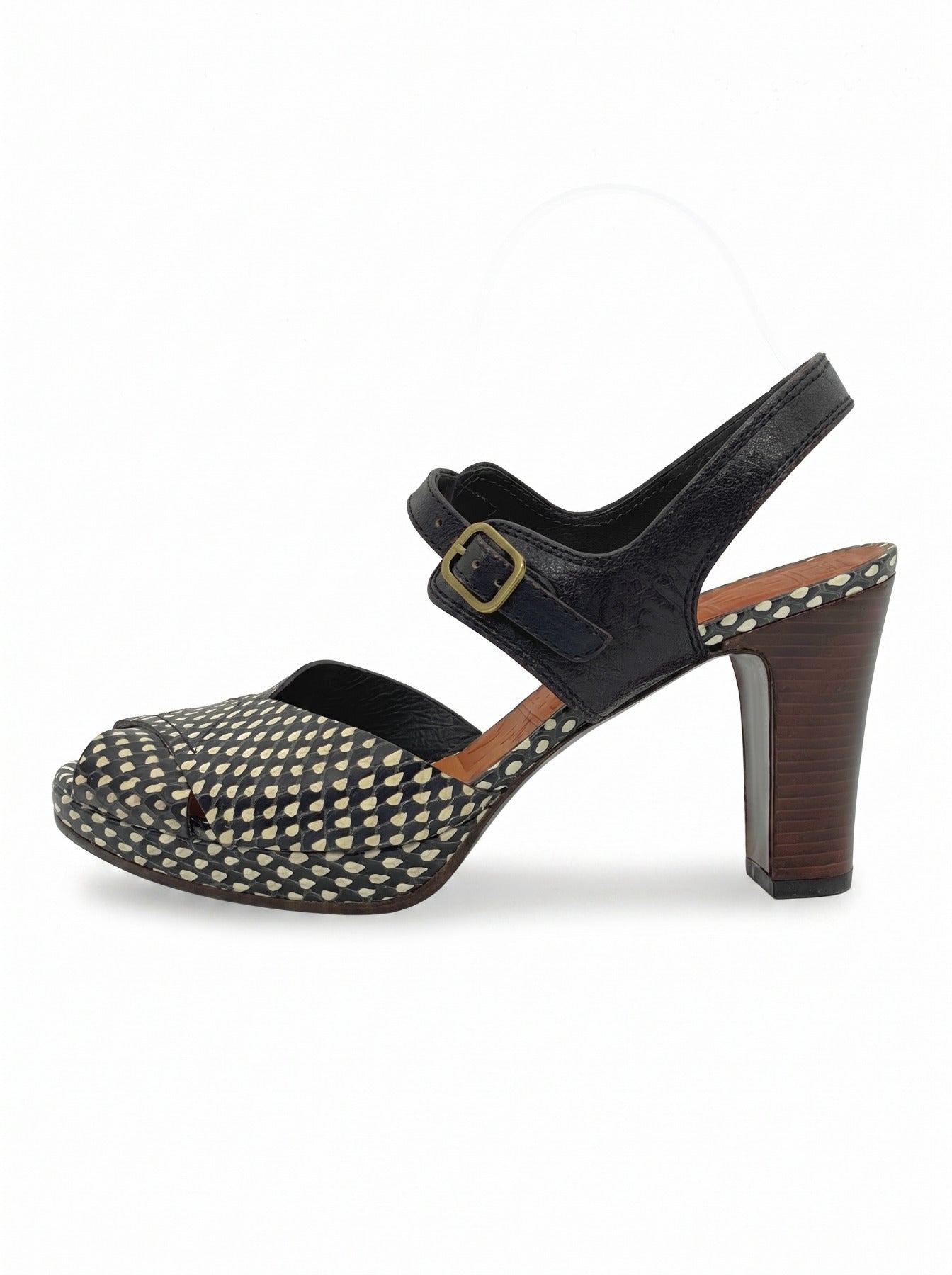 Chie Mihara Dotted Leather Platform Sandale mit Absatz EU 39 Schwarz