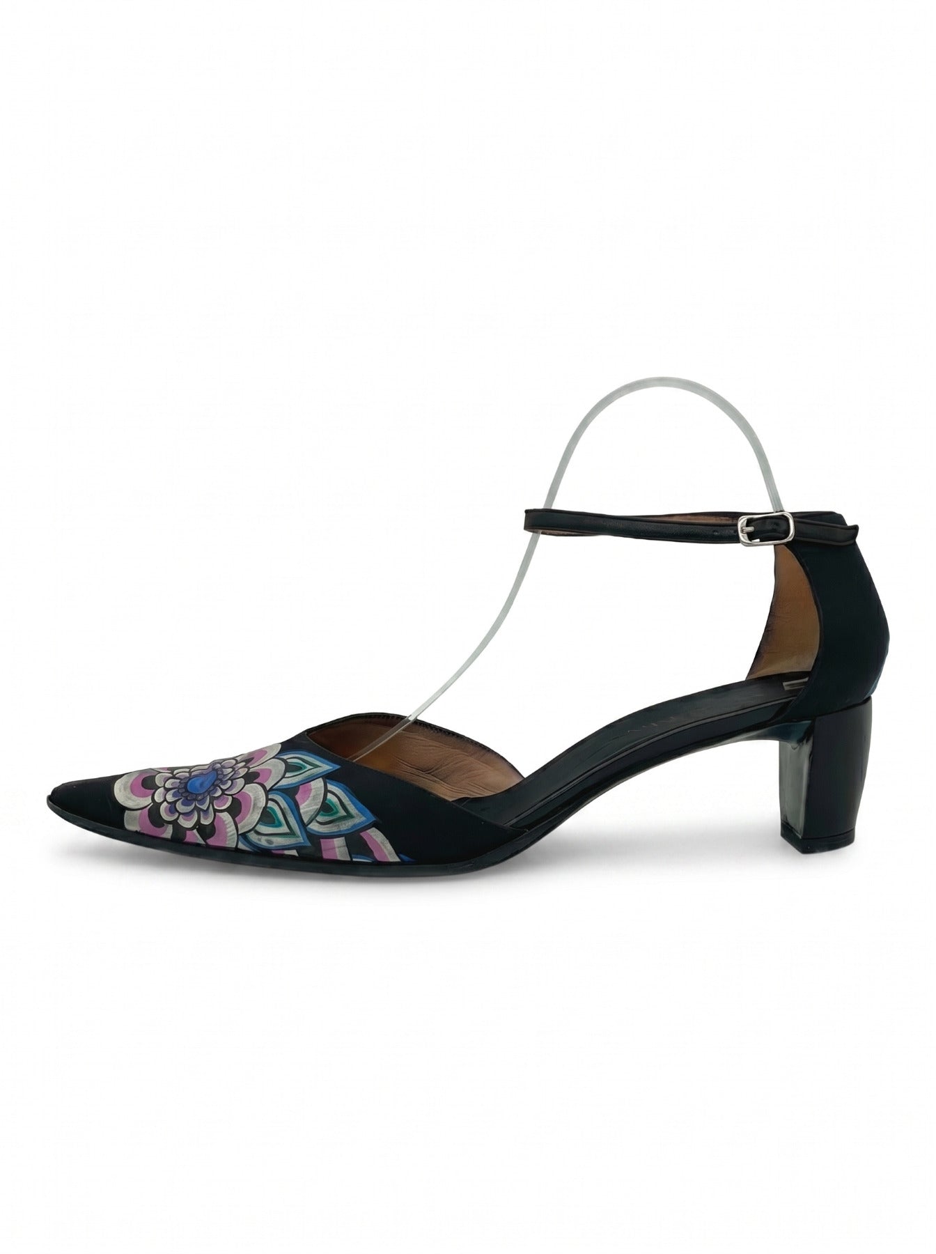Giorgio Armani Floral Print Ankle Strap Pump EU 41 Schwarz