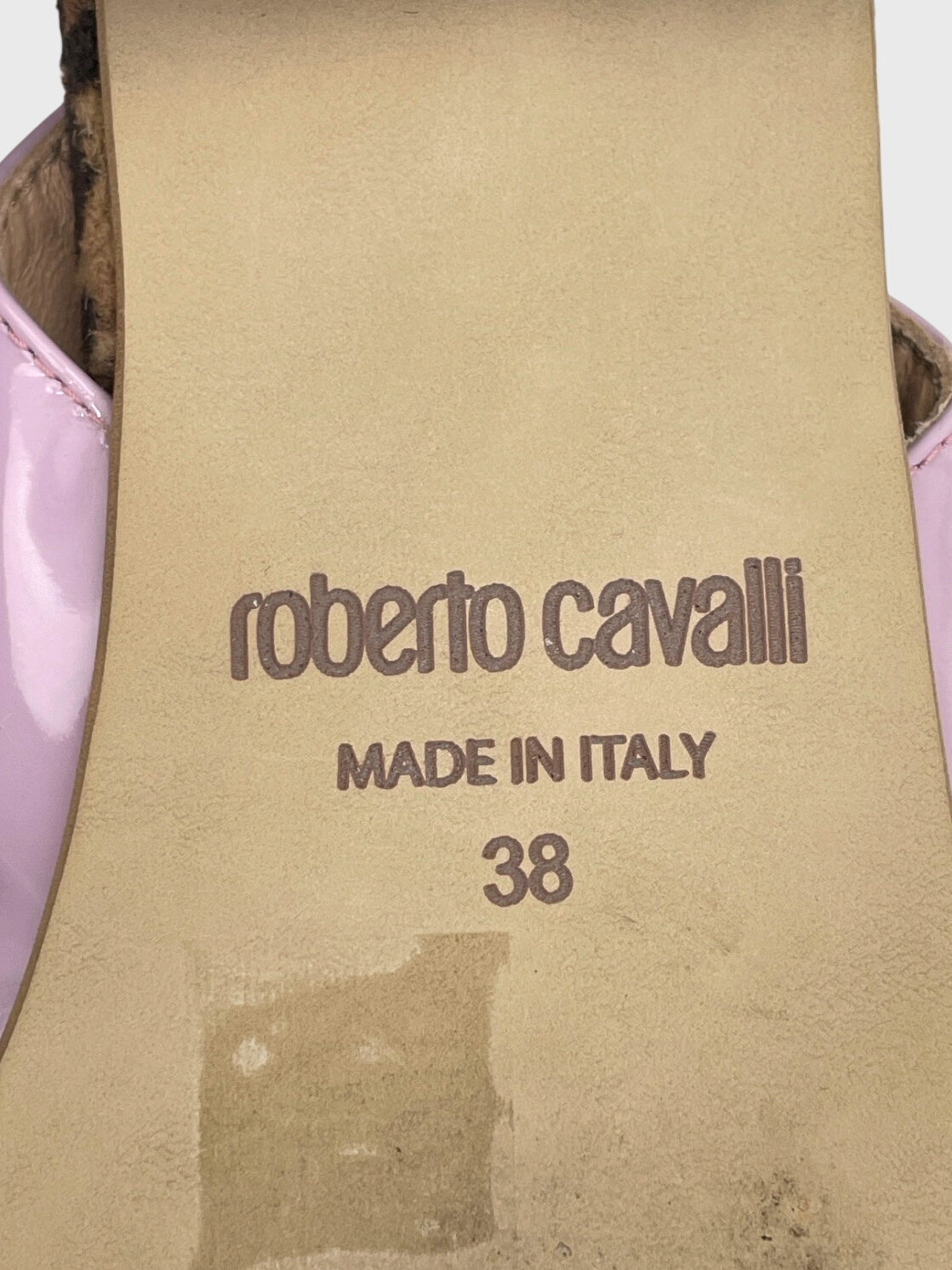 Roberto Cavalli Shoes Snake Logo Patent Slingback EU 38 Lila