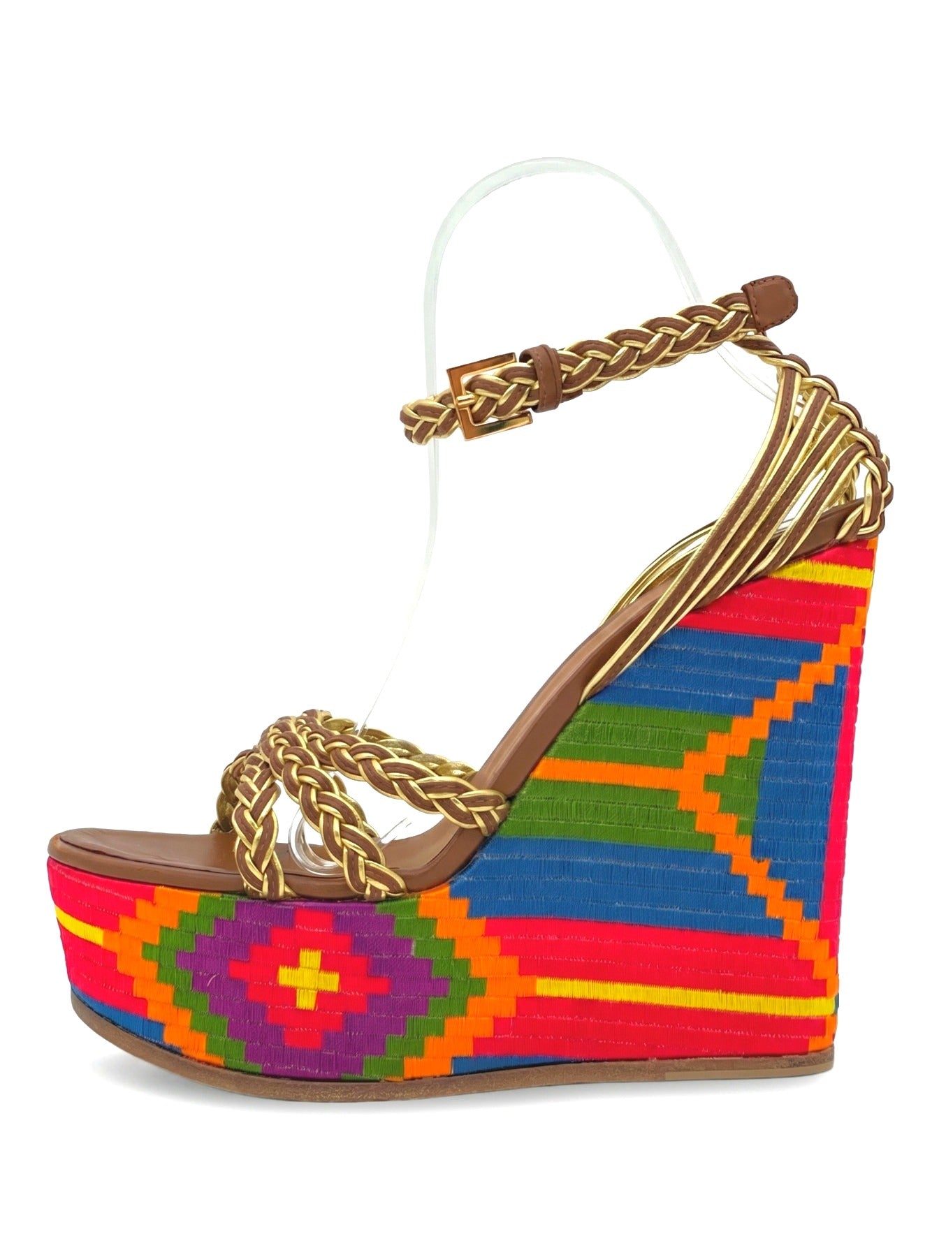 Roberto Cavalli Shoes Embroidered Wedge Sandale mit Absatz EU 39 Mehrfarbig